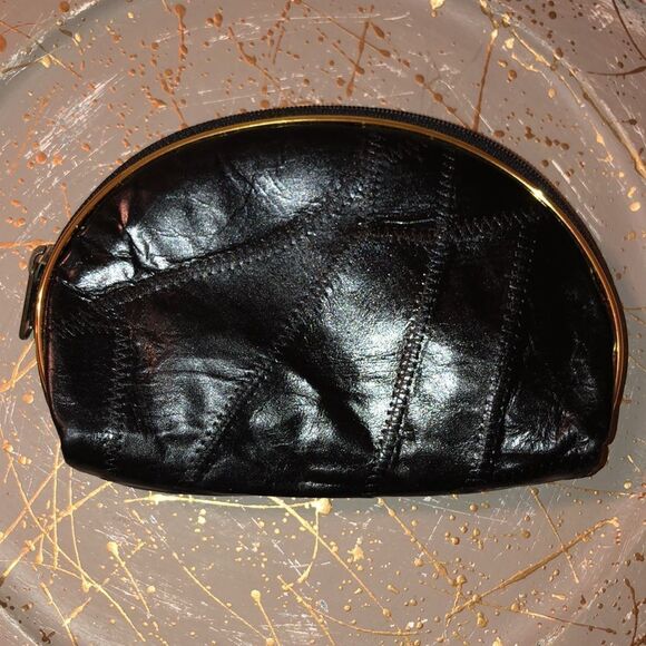 Paris Faux Patch Leather Black Gold Metallic Nesting Travel Bags - Picture 5 of 13